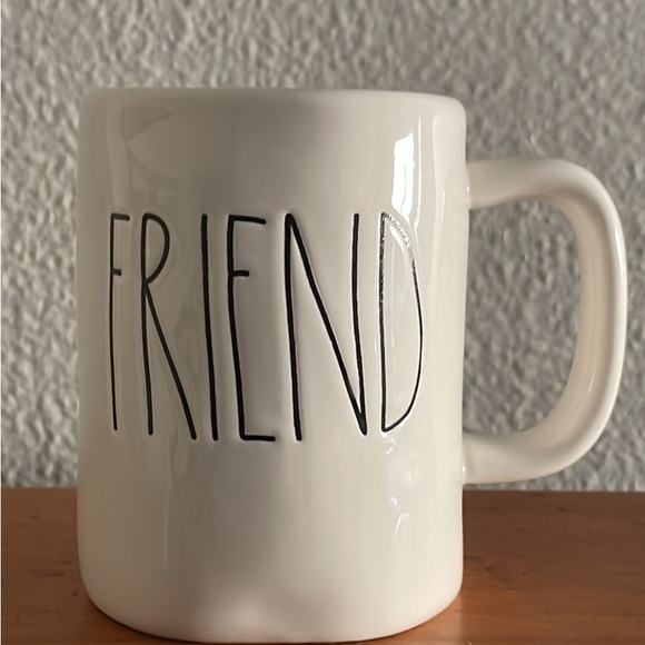 Rae Dunn White Mug with BLACK 'FRIEND' Lettering Turquoise Interior - Picture 4 of 5